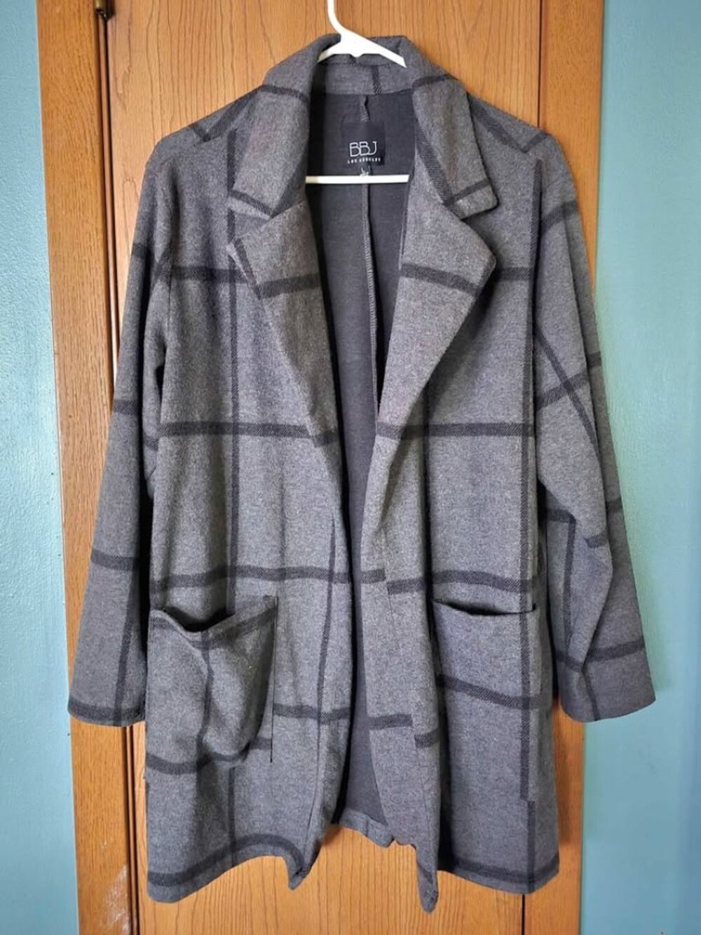 Size L Gray & Black Striped BBJ Los Angeles Lightweight Open Jacket with Pockets